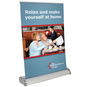 Small Mini Promo Retractor Table Top Retractor with Graphics (11"w x 17"h)